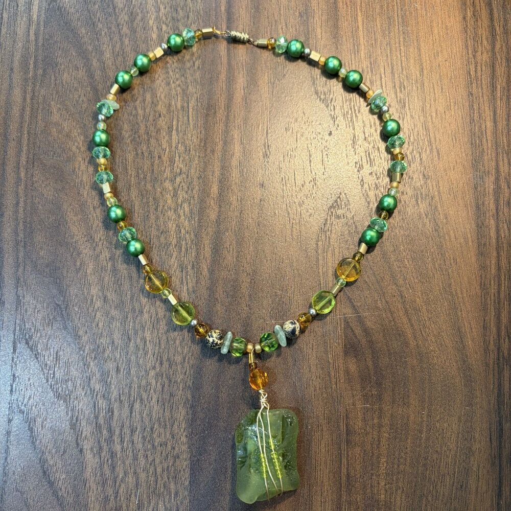 Recycled Glass and Bead Necklace